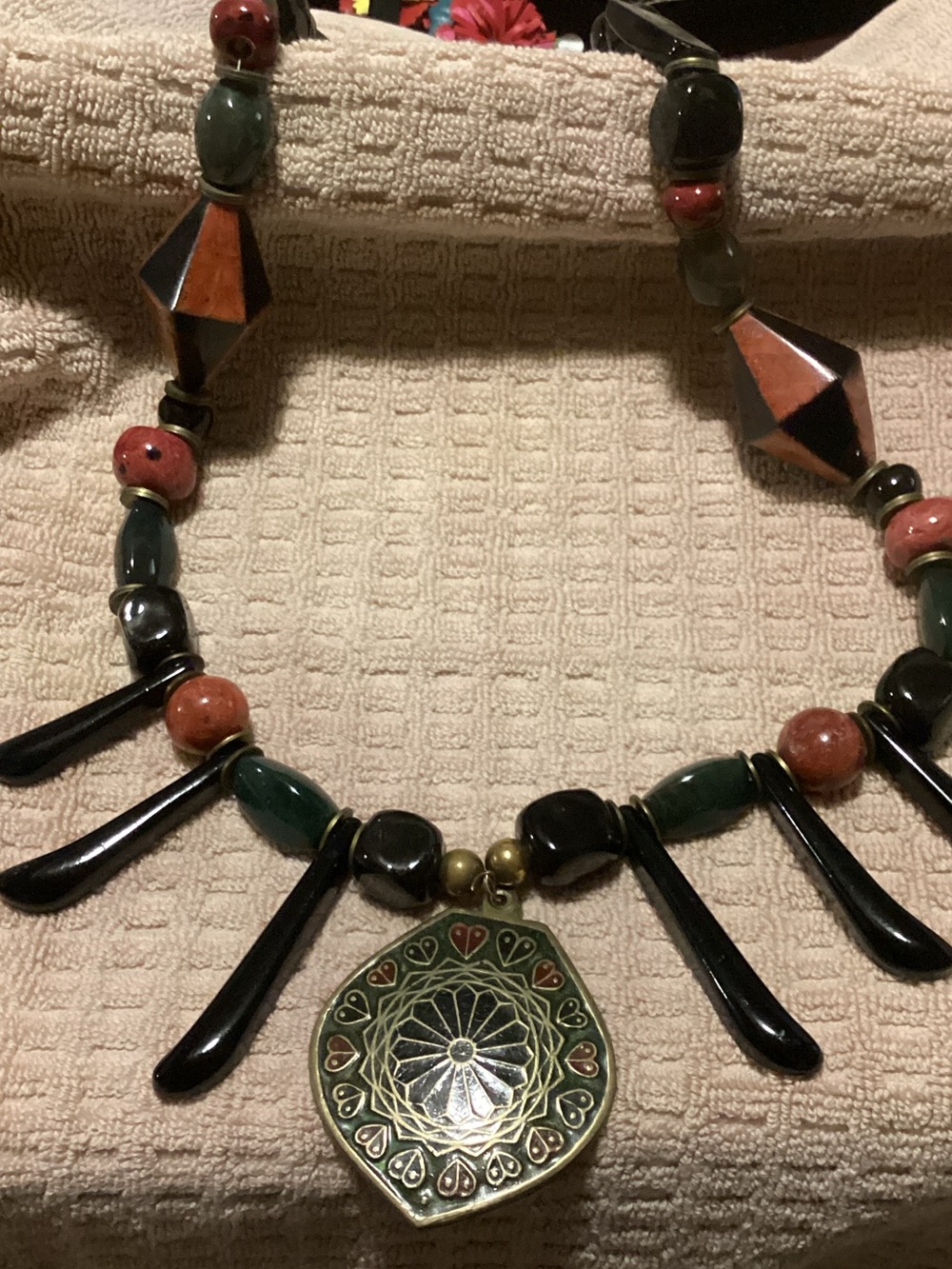 Handcrafted Green and Black Pendant Necklace